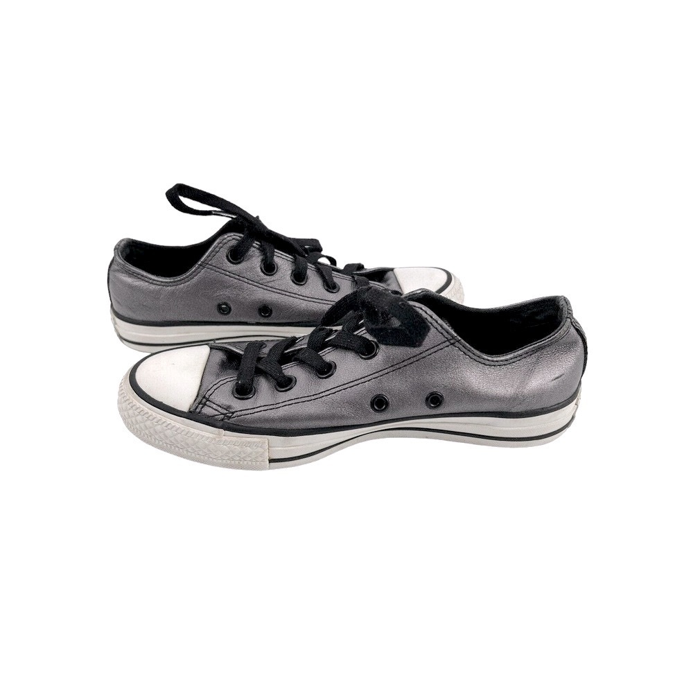Converse All Star Women Low Top Sneaker Size 6 Gunmetal Gray Metallic Lace Up - Picture 1 of 12